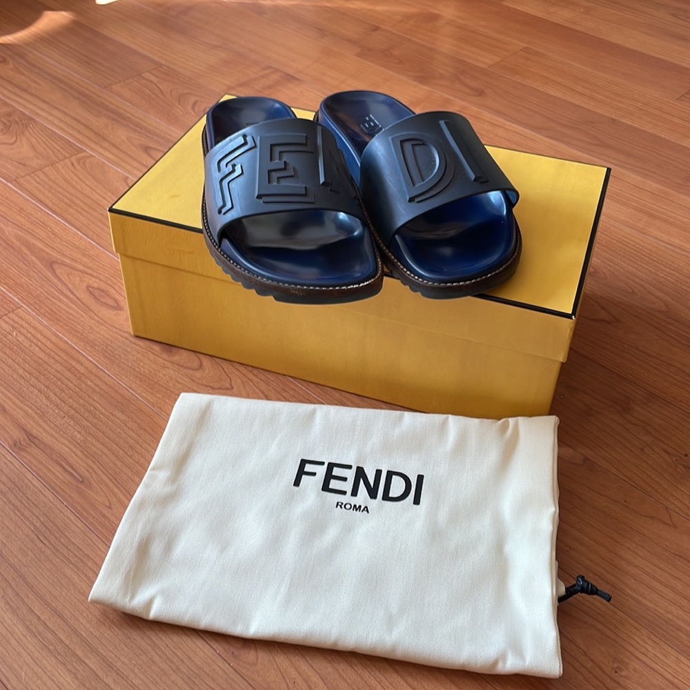Fendi Navy Logo Slides
